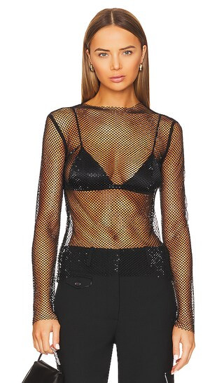 Crystal Mesh Mock Neck in Black Crystal | Revolve Clothing (Global)