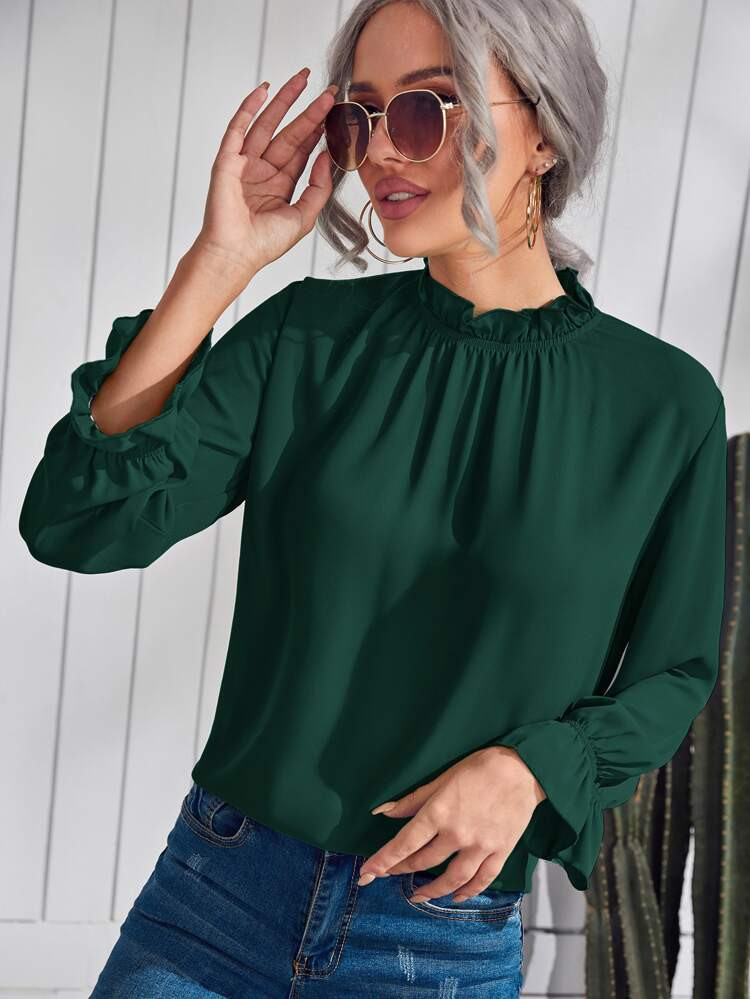 SHEIN Frill Trim Bell Sleeve Blouse | SHEIN