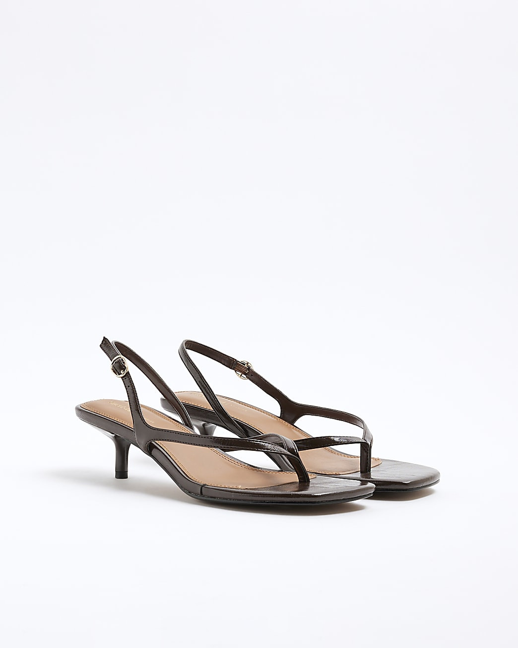 Brown Toe Thong Kitten Heeled Sandals | River Island UK & IE
