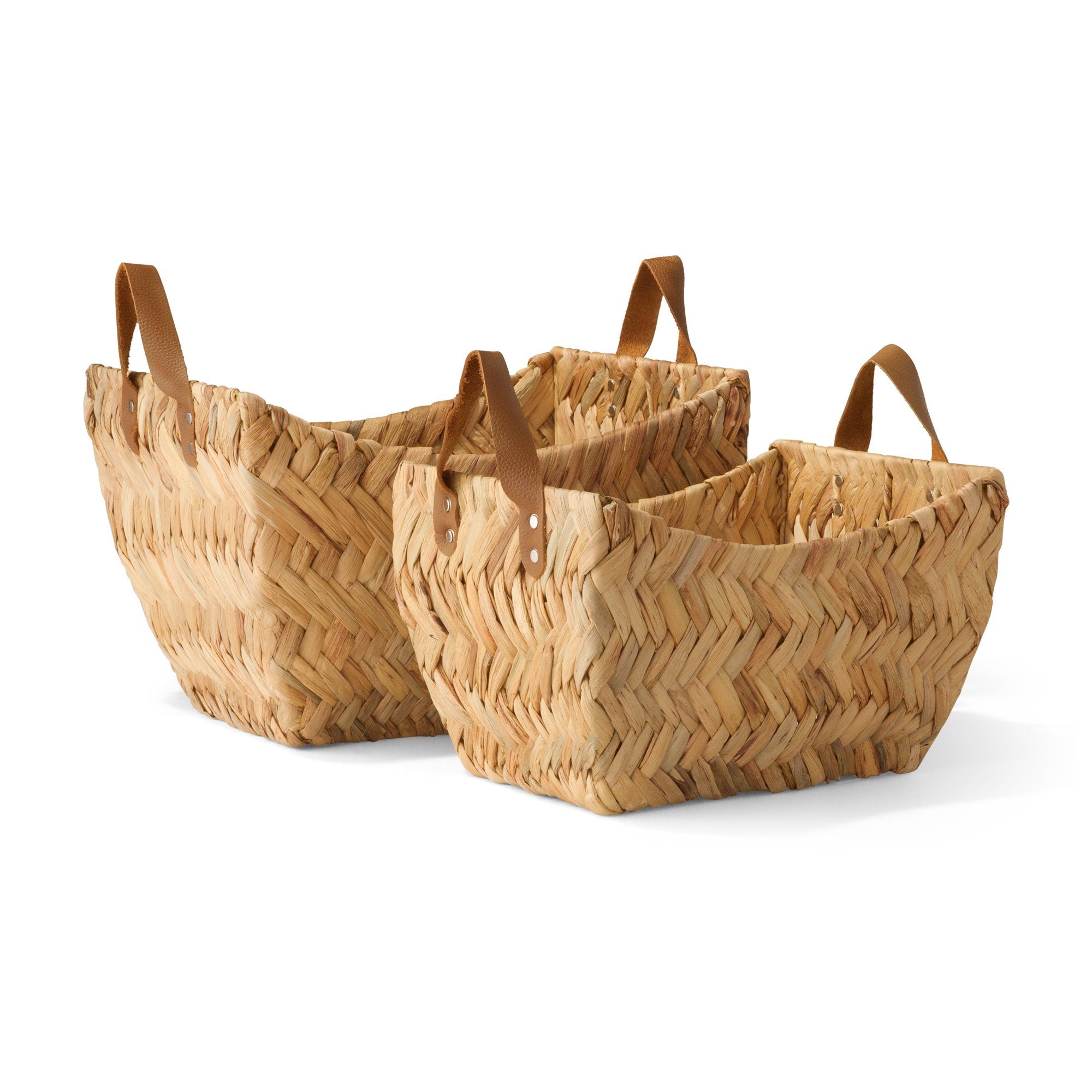 MoDRN Naturals Water Hyacinth Herringbone Boat Basket with Leather Handles, Set of 2 | Walmart (US)