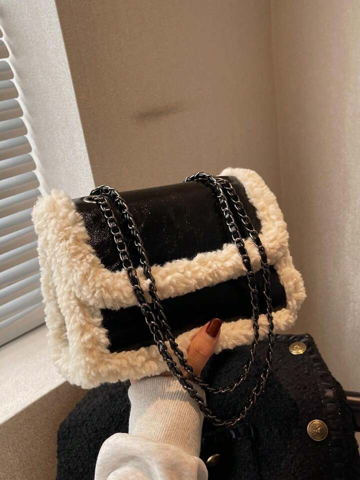 Fashion Versatile New Explosion In Autumn And Winter Must -Have Collision Chain Chain Lamb Hair P... | SHEIN