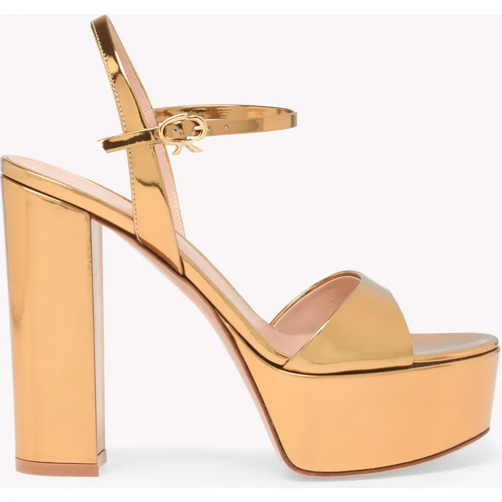 Gianvito Rossi Marlena Sandals in Metallic Gold Calf at Nordstrom, Size 40 | Nordstrom