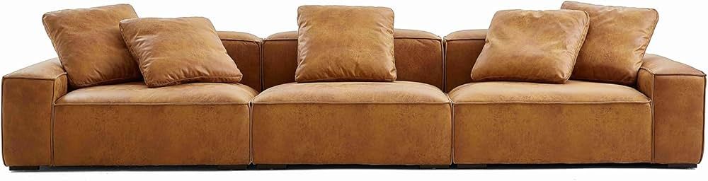 Mido Mido 142” Wide 5 Seater Sofa Filled with Feather and Foam, Modern Air Leather Large Sectio... | Amazon (US)