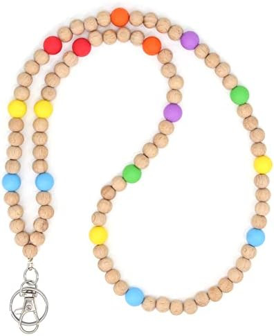 Lanyards for id badges and Keys for Women Wood Beaded Lanyard for Teacher Gift (C) | Amazon (US)