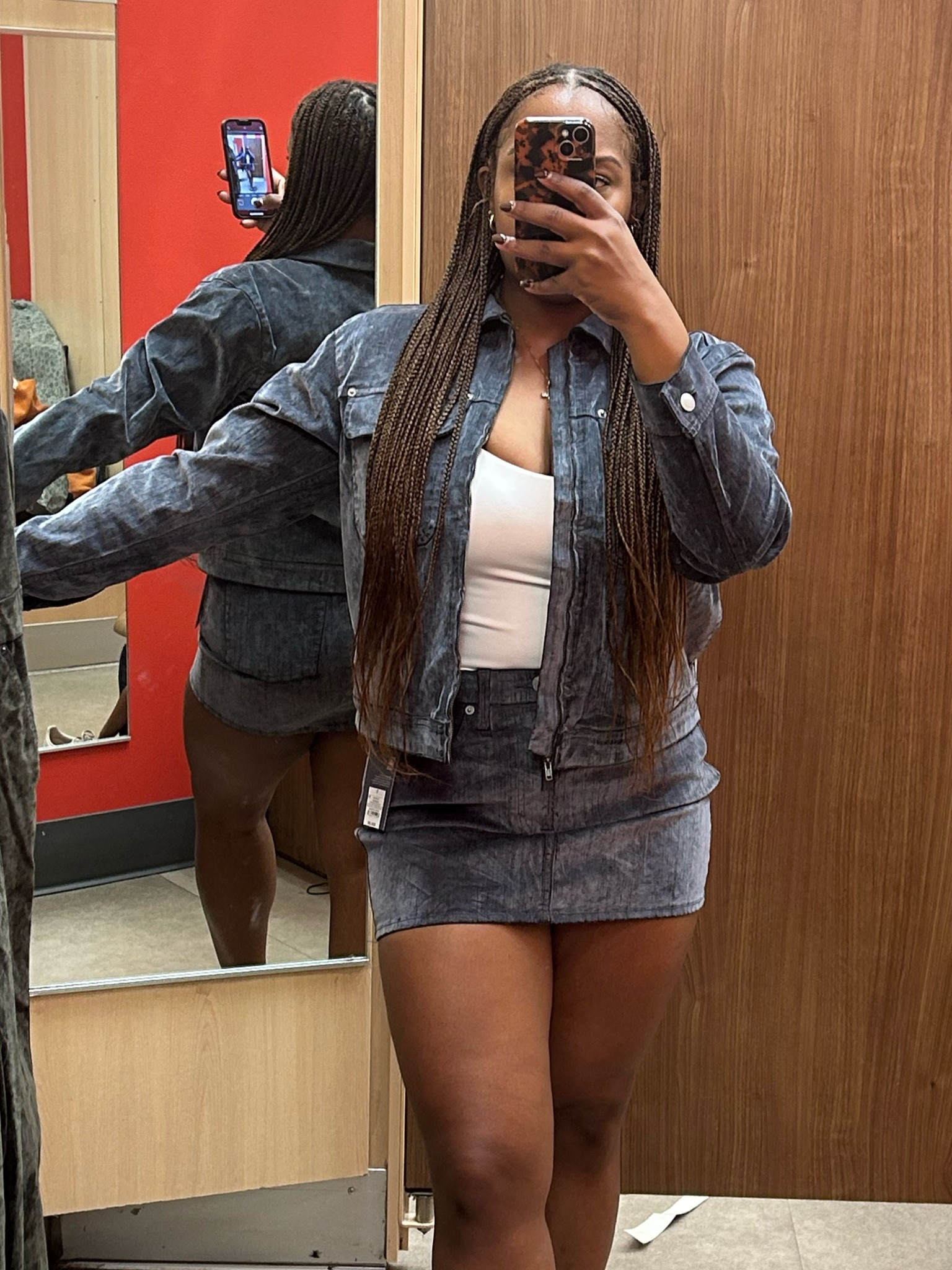 Flocked denim jacket and skirt  

#LTKSeasonal #LTKFindsUnder50 #LTKFindsUnder100