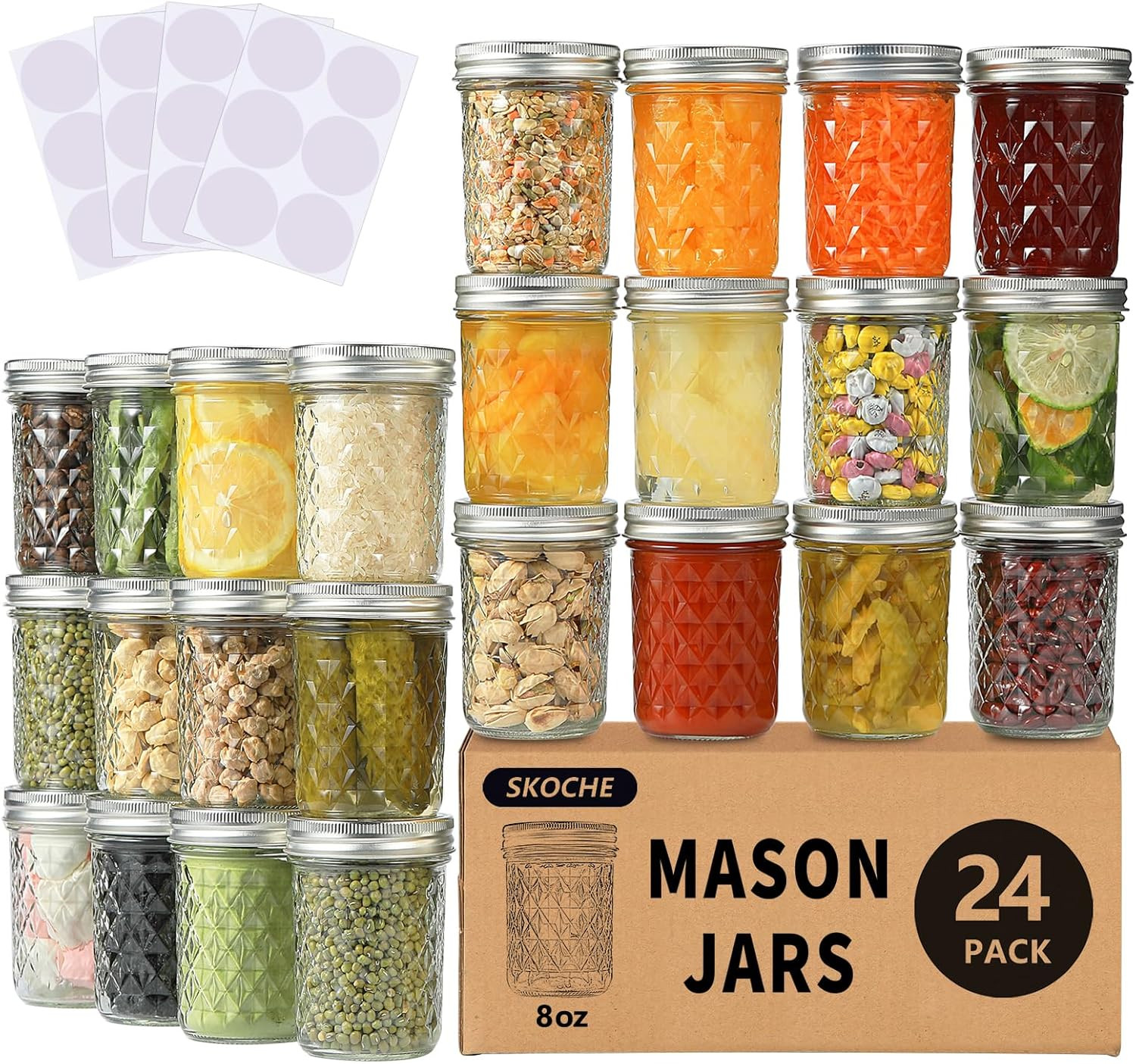 Mason Jars 8 oz 24 Pack Half Pint Canning Jars with Regular Airtight Lids and Bands, Small 8 oz G... | Amazon (US)