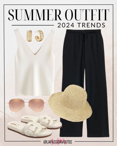 Channel relaxed summer vibes with ease! Slip into a comfy tank top and wide-leg linen pants for effortless chic. Add flair with hoop earrings, trendy sunglasses, and a stylish straw hat. Complete the look with slide sandals for the perfect blend of comfort and style under the sun. ☀️👚👖🕶️👒

#LTKstyletip #LTKfindsunder100 #LTKSeasonal