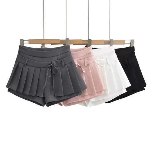 Reknovine - High Waist Plain Pleated Mock Two Piece Mini A-Line Skort | YesStyle | YesStyle Global