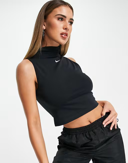 Nike Swoosh mock neck tank top in black | ASOS (Global)