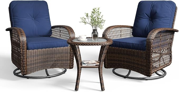 Aoxun 3 Pieces Patio Furniture Set, Patio Swivel Rocker Chairs Set of 2, Wicker Outdoor Bistro Se... | Amazon (US)
