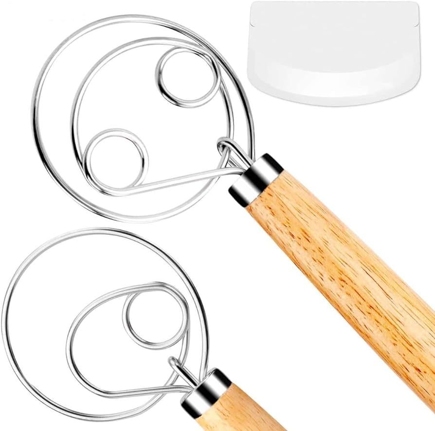 Danish Dough Whisk Bread Mixer，2 Pack Premium Stainless Steel Dutch Whisk With a Dough Scraper ... | Amazon (US)