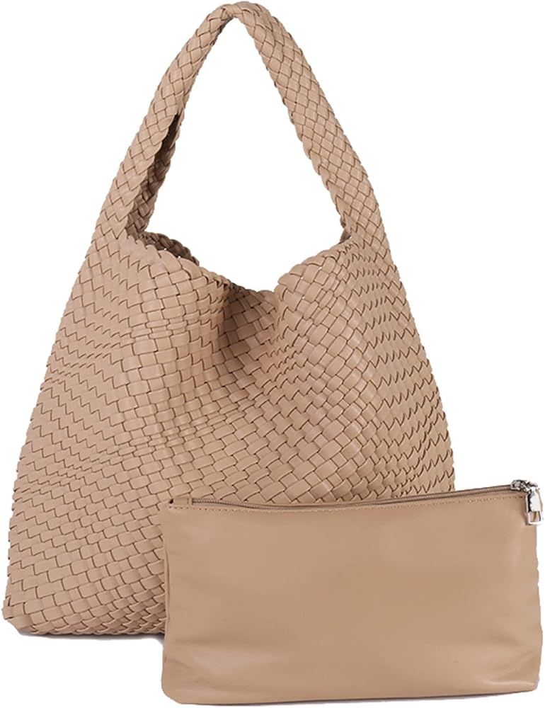 LMKIDS Women Vegan Leather Hand-Woven Tote Handbag Fashion Shoulder Top-handle Bag All-Match Unde... | Amazon (US)