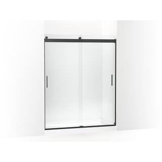 Levity 56-60 in. W x 74 in. H Sliding Frameless Shower Door in Matte Black with Crystal Clear Gla... | The Home Depot