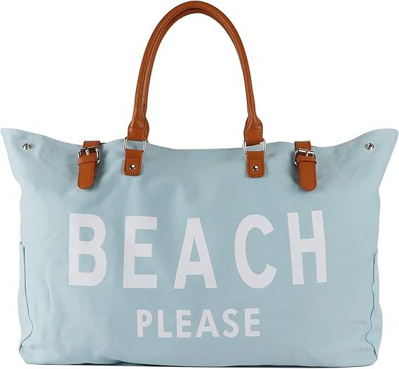 Beach Bag with Vegan Leather Handle, Extra Large Beach Bag for Women Waterproof Sandproof, White | Amazon (US)