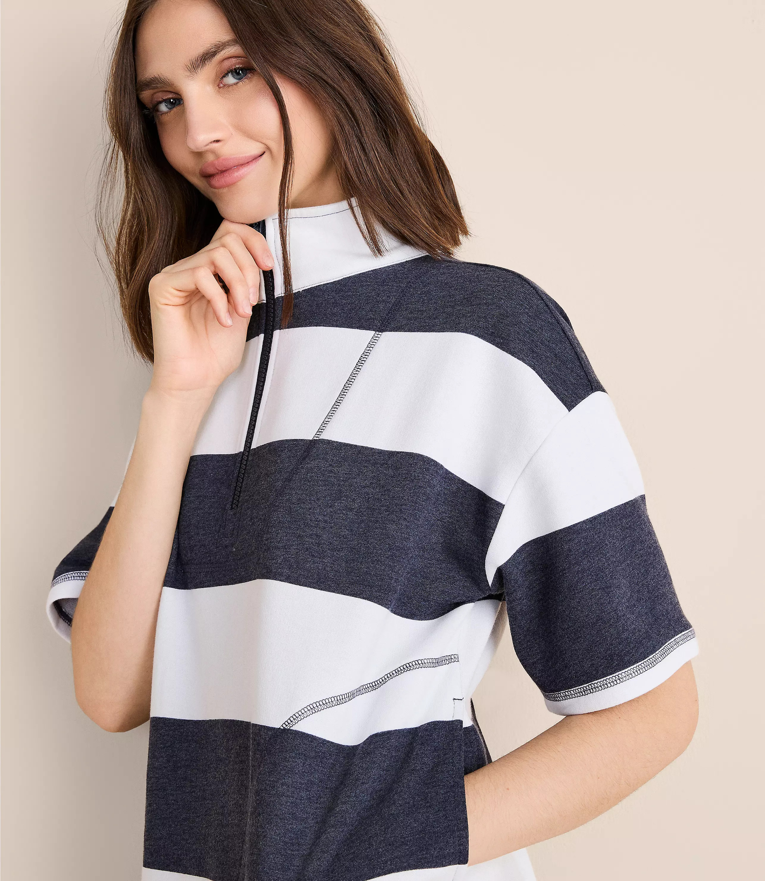 Lou & Grey Striped Terrysoft Half Zip Pocket Top | LOFT