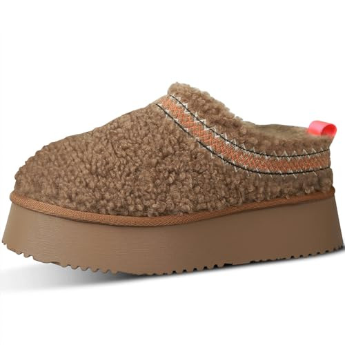 febatn Women's Platform Braid Slippers Mini Boots Fuzzy House Slippers Fleece Lined Short Ankle Boots Anti-Slip Slipper for Indoor Outdoor | Amazon (US)