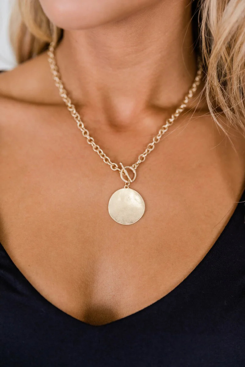 It's Party Time Round Pendant Gold Necklace | The Pink Lily Boutique