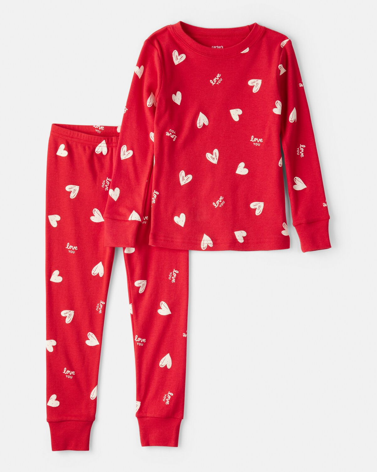 Toddler Valentine's Day Heart 100% Cotton Snug Fit 2-Piece Pajamas - Red | Carter's | Carter's Inc