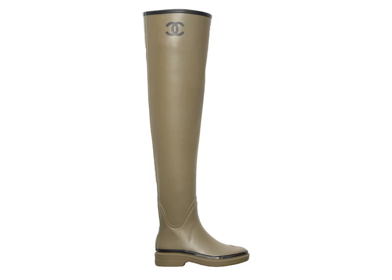 Women's Chanel Thigh High Rubber Rain Boots Sneakers in Dark Beige/Black | StockX