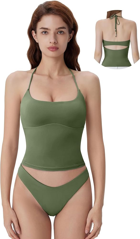 SUUKSESS Halter Tops for Women Tank Tops with Built in Bras Double Lined Open Back Y2K Going Out ... | Amazon (US)