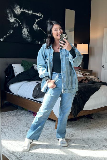 Denim on denim outfit today to go run some errands. Wearing medium and 29R. Jeans are still 25% off plus an extra 15% off with code “AFSHELBY"

#LTKsalealert #LTKstyletip
