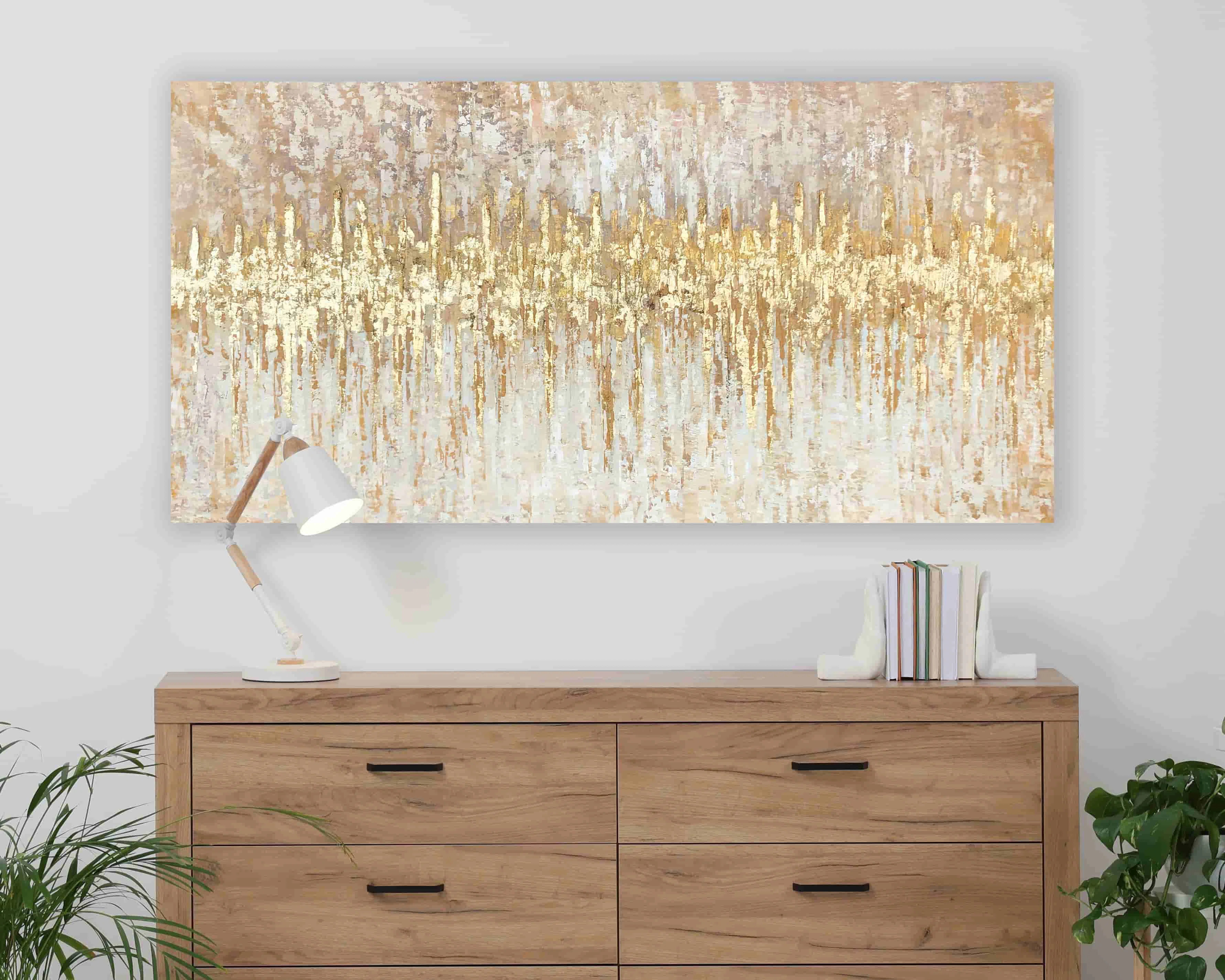 " Golden Wave – Handmade Gold Foil And Print Canvas Wall Art " | Wayfair North America