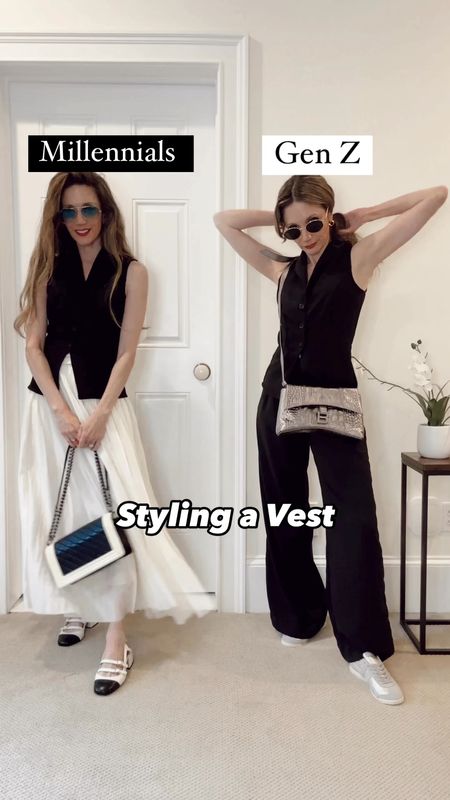 The vest is everywhere! Here’s how to style it🖤 I love all these looks but it’s a fun way to display styles! From casual with languid trousers to maxi pleated skirt to baggy 90s low rise jeans! The vest works with all of them. 20% off the vest with code ziba20