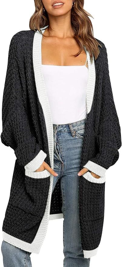 ZESICA Women's 2023 Fall Long Batwing Sleeve Open Front Chunky Knit Cardigan Sweater | Amazon (US)