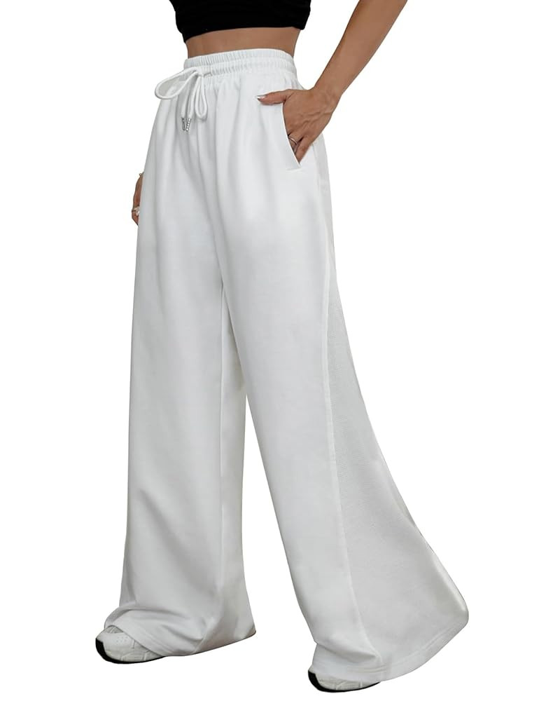 ZAFUL Wide Leg Sweatpants for Women Side Striped Patchwork High Waisted Drawstring Active Joggers... | Amazon (US)