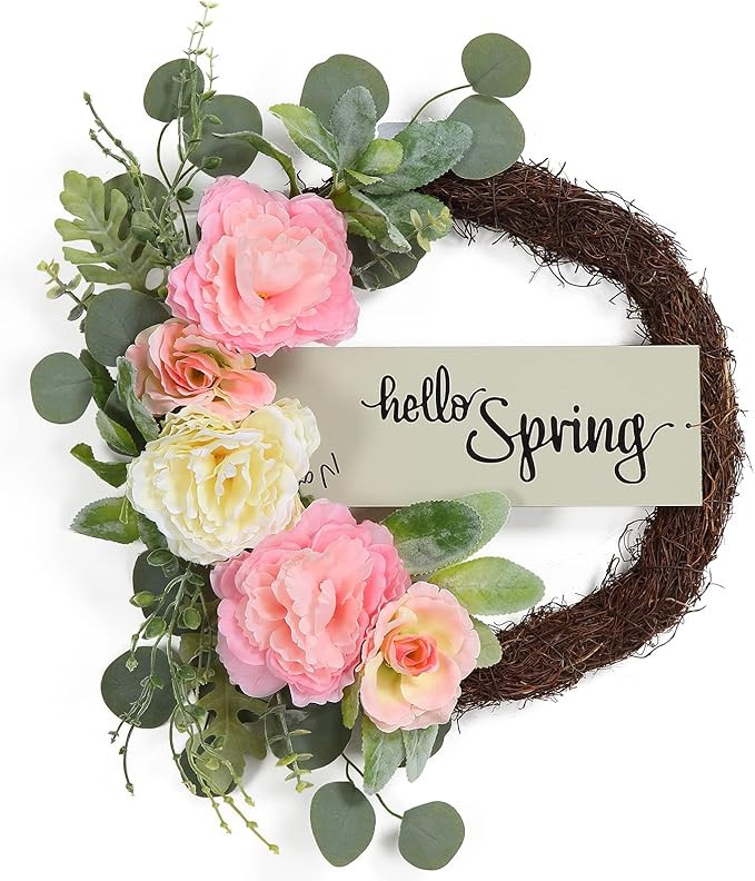 Adeeing Spring Wreath for Front Door, 20 Inch Artificial Peony Wreath Floral Wreath with Pink Peo... | Amazon (US)