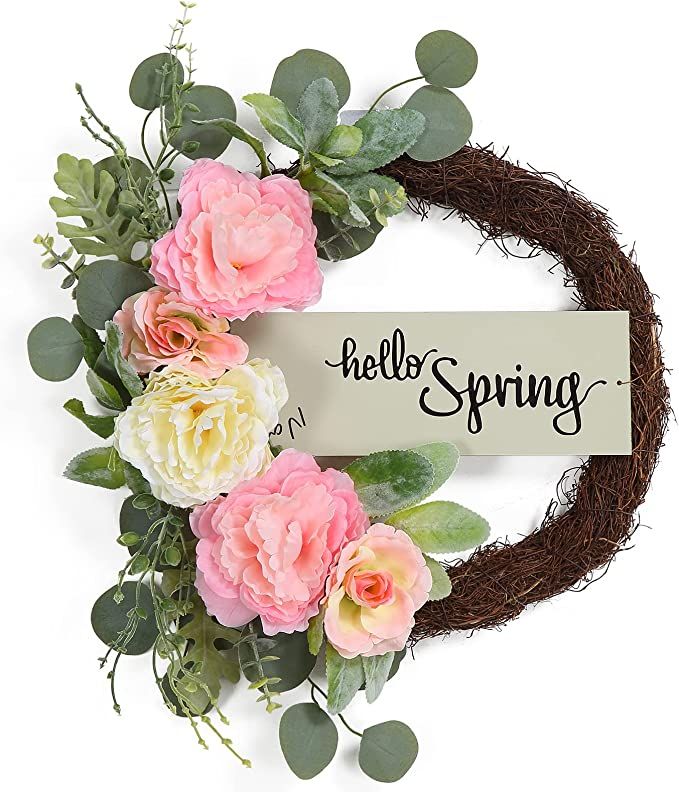 Adeeing Spring Wreath for Front Door, 20 Inch Artificial Peony Wreath Floral Wreath with Pink Peo... | Amazon (US)