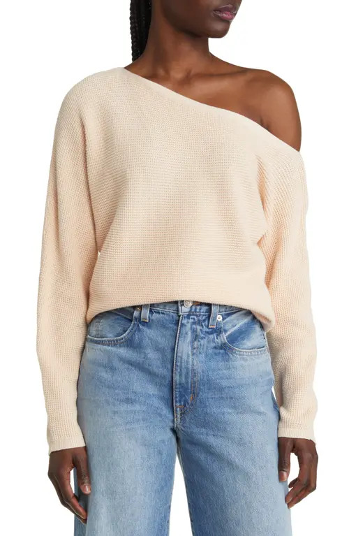 Treasure & Bond One-Shoulder Thermal Knit Sweater in Beige Dune at Nordstrom, Size Medium | Nordstrom
