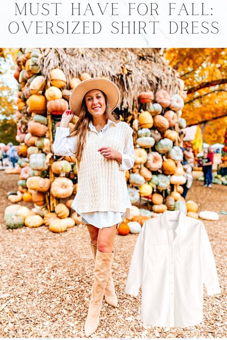 Oversized button-down shirt dress for fall. Perfect to pair with oversized sweaters and sweater vests! 🍁🍂🧡Wearing the Small

#LTKSeasonal #LTKstyletip #LTKCon