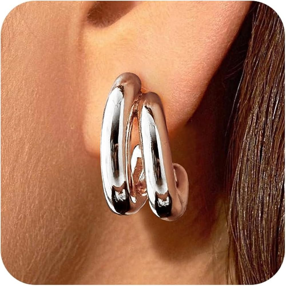 CHESKY Chunky Hoop Earrings for Women - Trendy 14k Gold Plated/Silver Thick Statement Earring Hyp... | Amazon (US)