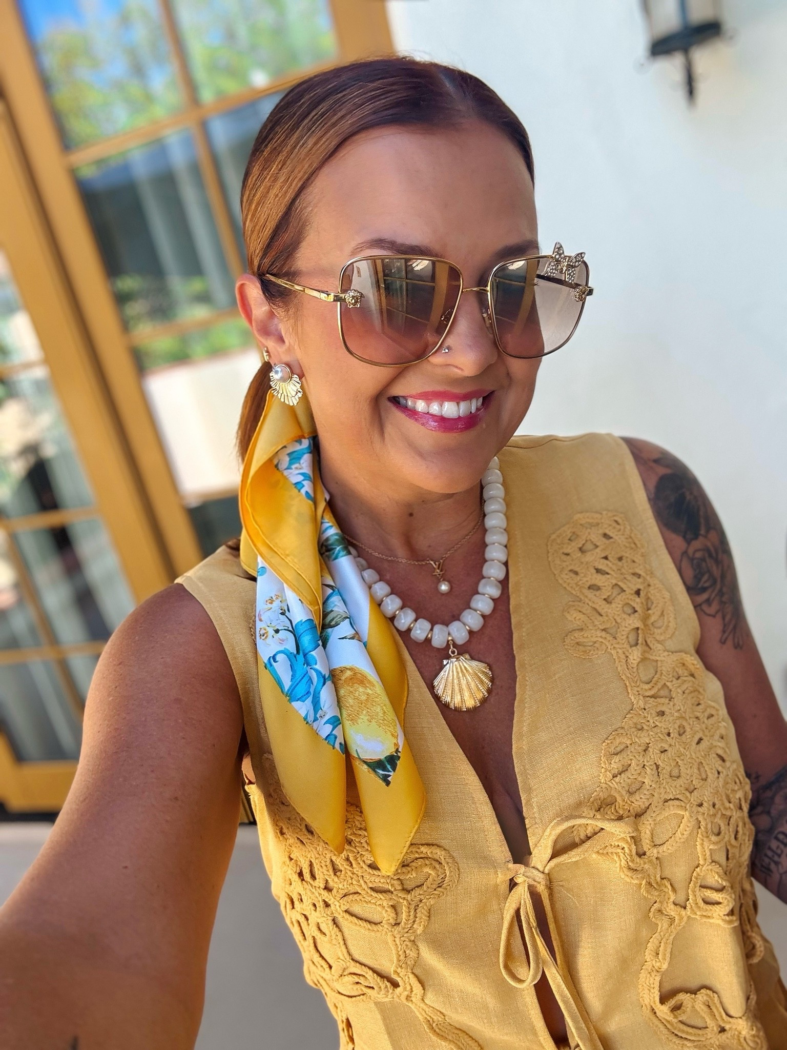 It’s all in the details ✨🍋🌊 I paired these Panacea pearl shell earrings with A lemon hair scarf + shell necklace from Amazon to complete this Chicwish coastal look

#LTKootd #LTKOver40