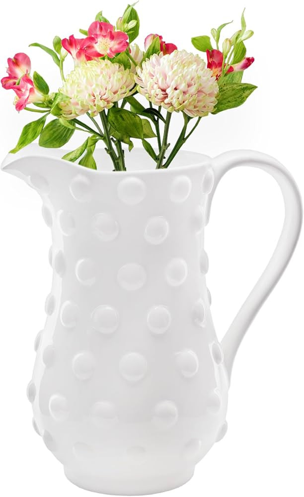 AuldHome Design White Hobnail Ceramic Pitcher (Large), Vintage Retro Style | Amazon (US)