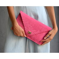 Fuchsia Suede Leather Clutch Handmade Envelope Evening Bag | Etsy (US)