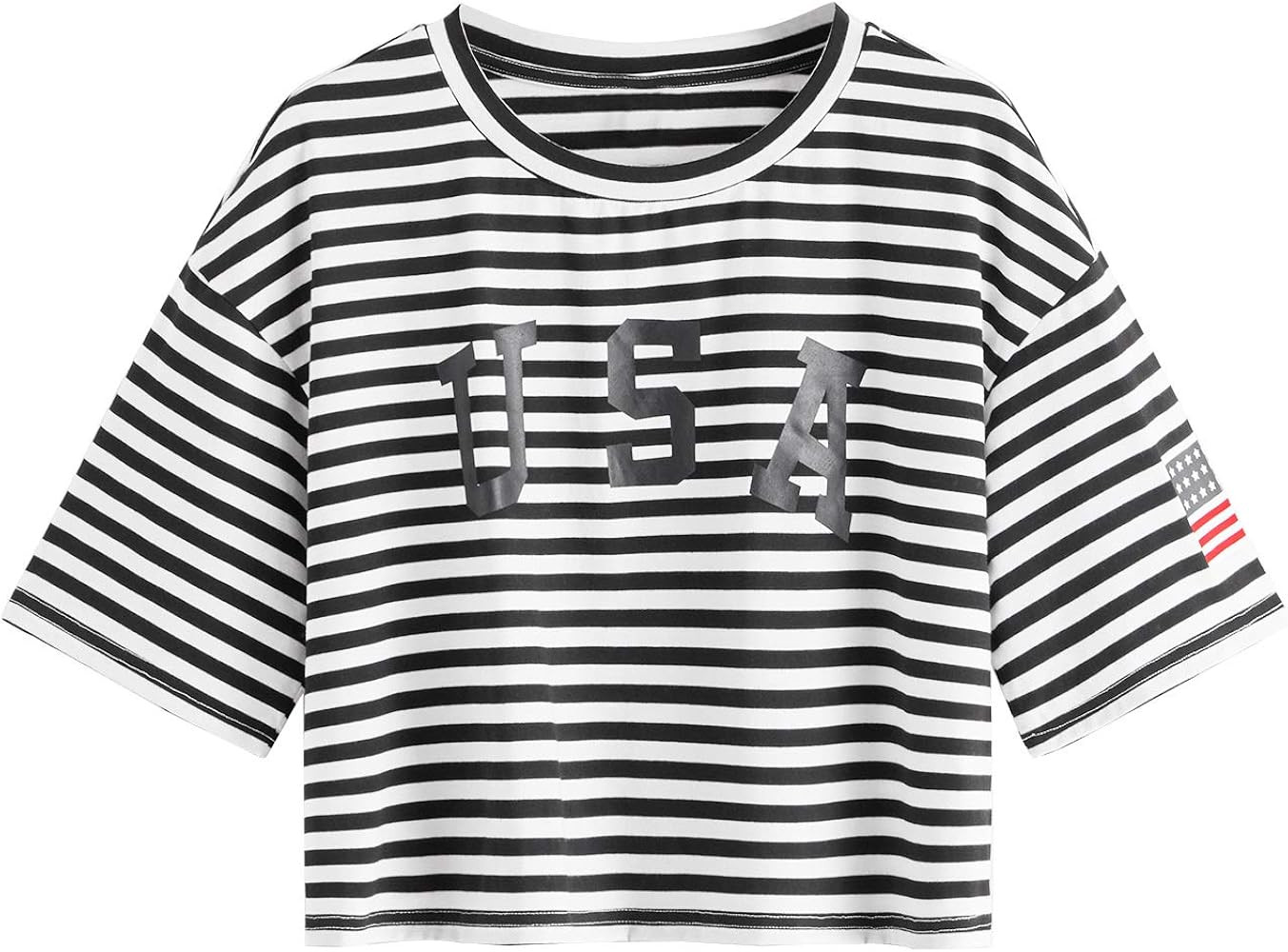 SweatyRocks Women's Letter Print Crop Tops Summer Short Sleeve T-Shirt | Amazon (US)