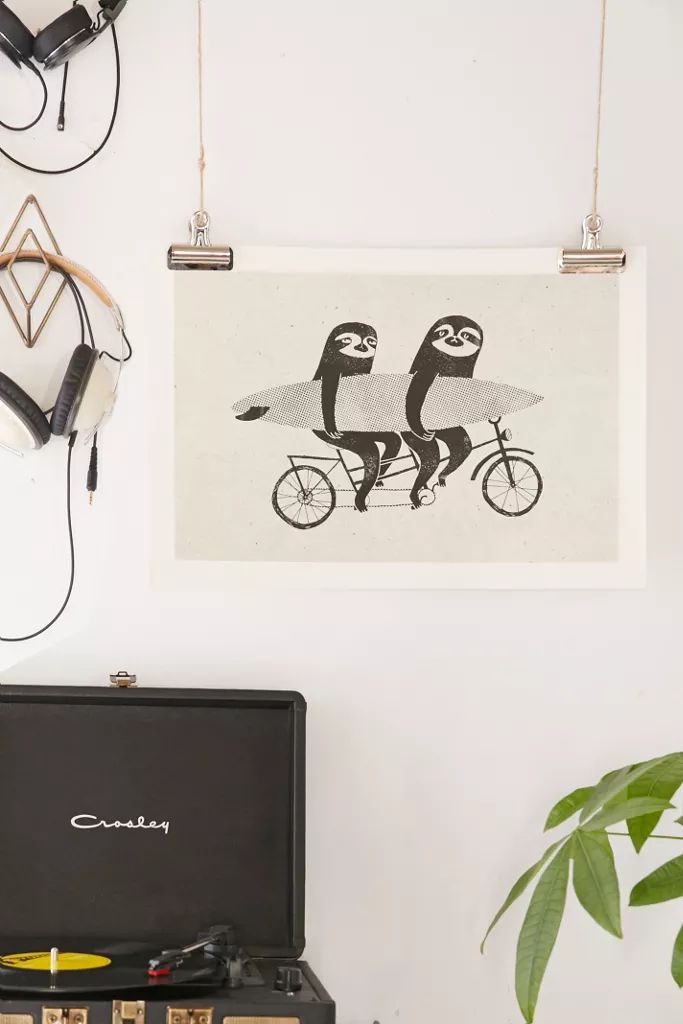 Surfing Sloth Tandem Sloth Art Print | Urban Outfitters (US and RoW)
