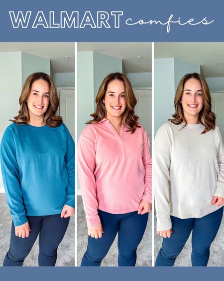 Walmart sweatshirts for spring!
I’m currently 2 months postpartum and living in loungewear! 

Current stats:
5’4”
Size M/L
170 lbs

Rose Collared Sweatshirt:
I’m wearing a size Medium, but I think I’d prefer the fit of a Large. I love the ribbing on the side!

Cream high low sweatshirt:
I’m wearing a size large

Blue crewneck sweatshirt:
I’m wearing a size large 

#LTKstyletip #LTKtravel #LTKsalealert