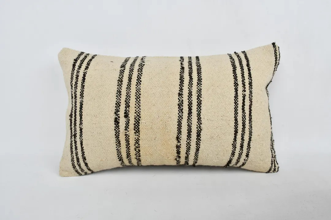 Turkish Kilim Pillow, Interior Designer Pillow, 12x20 Vintage Pillow, Throw Kilim Pillow, Beige C... | Etsy (US)