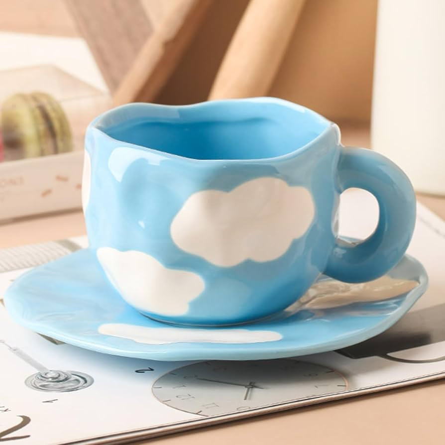 Coffee Mugs Set with Saucer Cute Cloud In The Sky Cup Gifts for Women for Birthday Tea Coffee Mug... | Amazon (US)