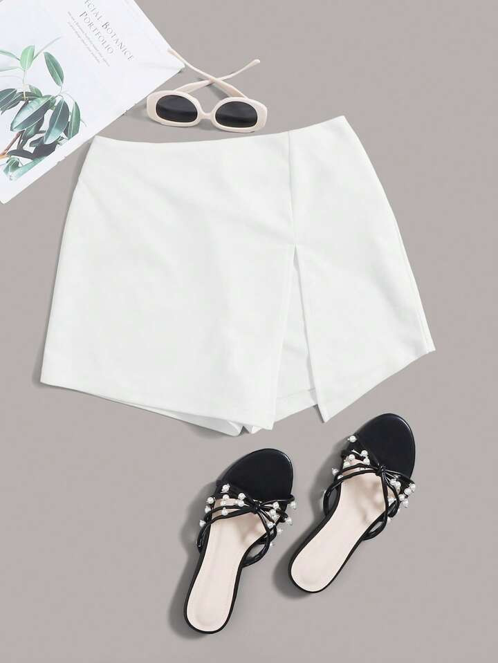 SHEIN Essnce Elastic Waist Split Hem Skort | SHEIN