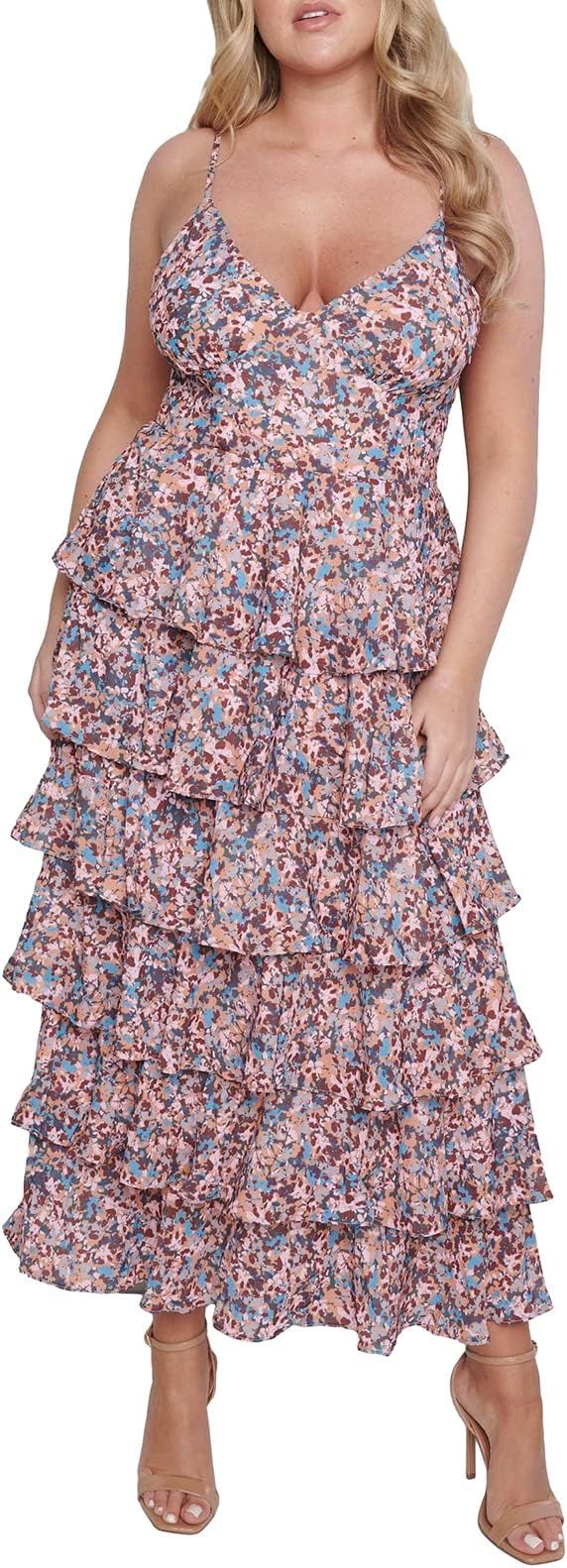 Women Tiered Floral Long Dress Ruffles Sleeveless Cami Dress Summer Casual Princess Beach Party D... | Amazon (US)