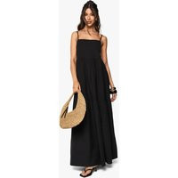 Womens Tiered Linen Strappy Maxi Dress - Black - 12 | boohoo (US & Canada)