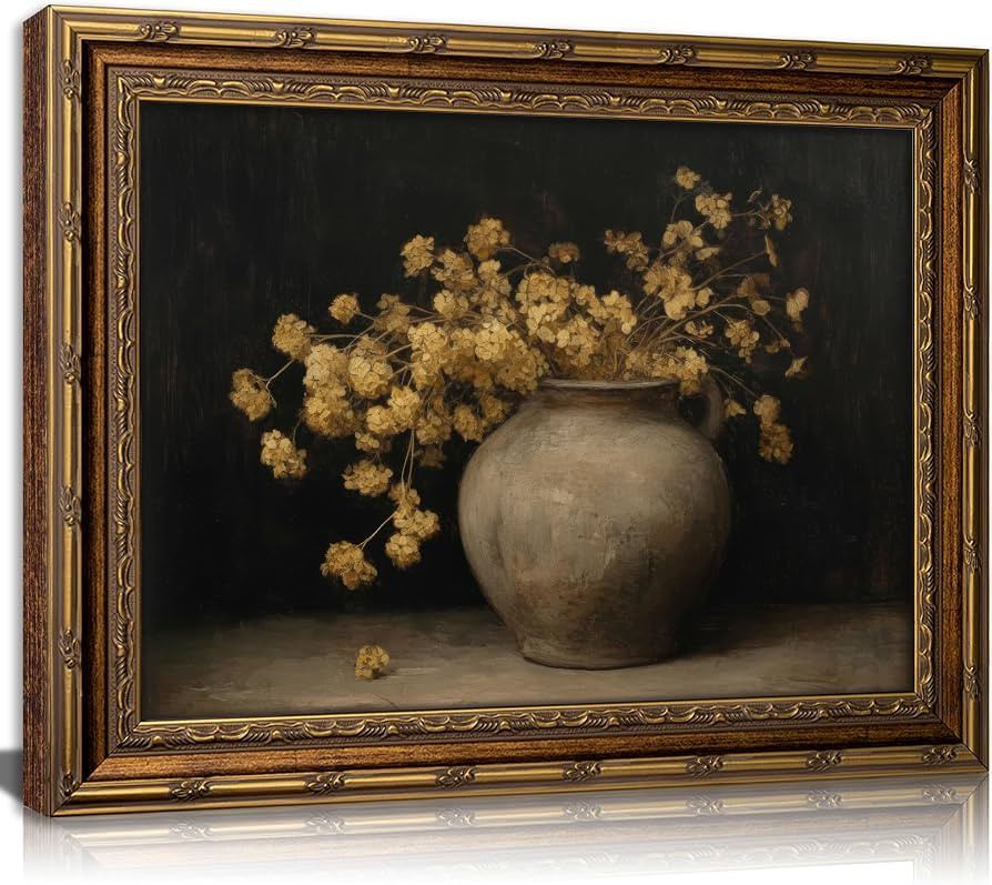 Vintage Gold Framed Floral Wall Art Rustic Farmhouse Dark Moody Flower Botonical Canvas Painting ... | Amazon (US)