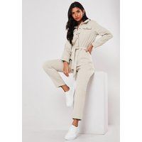 Cream Button Through Denim Romper | Missguided (US & CA)