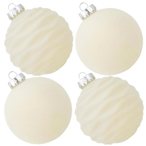 CristBest Velvet Christmas Balls Large Hanging Shatterproof Flocked Christmas Tree Ornaments for Xmas Tree Hanging, Holiday Wedding Party Decorations and Home Decorations (Cream, 4" (4pcs)) | Amazon (US)