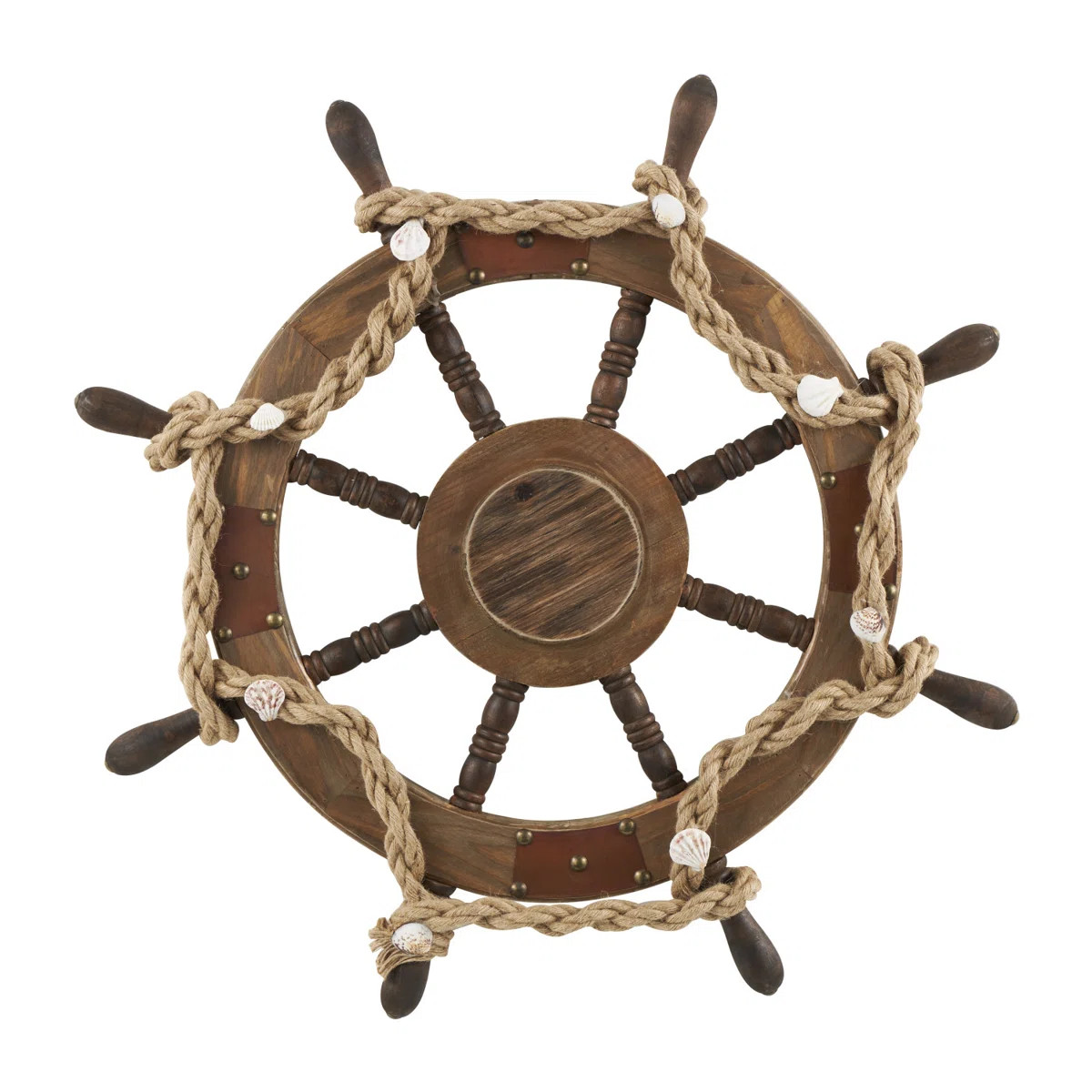 Wood Handmade Ship Wheel Brown Wall Decor with Rope and Shell Accents | Wayfair North America