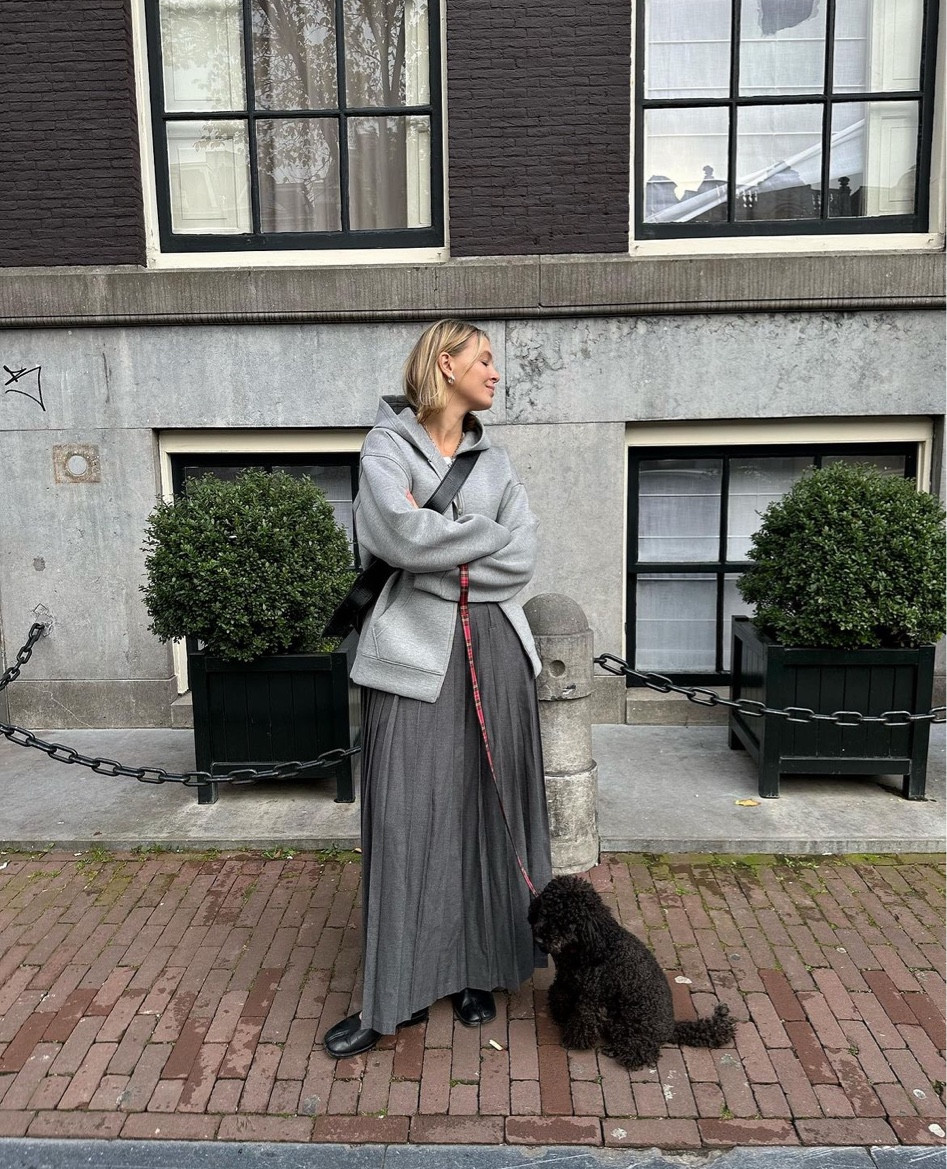 with my funny wee girl 🍪 

outfit inspiration, fall outfit, long grey pleated skirt, maison Marigela tabi, Arket, grey hoodie, crossbody bag, COS, Nederland. 

#LTKeurope #LTKSeasonal #LTKstyletip